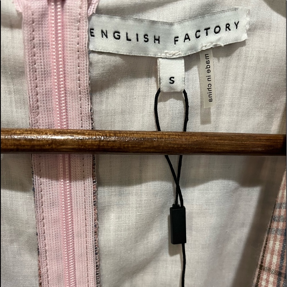 ENGLISH FACTORY PLAID PUFF SLEEVE RUFFLED WOOD BUTTON DETAILS DRESS SIZE SMALL - Picture 4 of 14